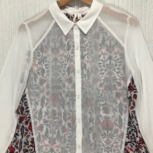 Frenchi Women's Sheer Floral Print Blouse Shirt Top Size‎ L